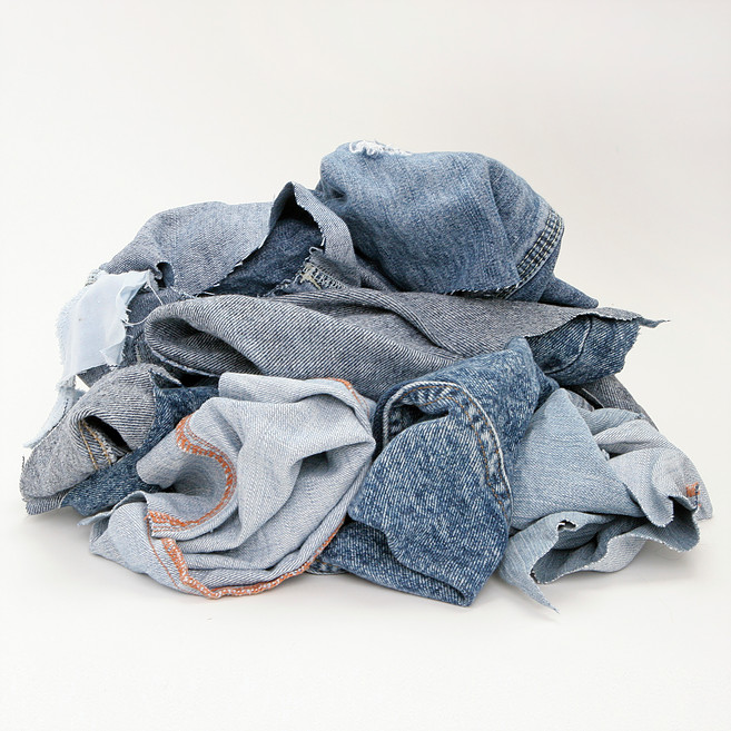 Blue color denim clothes on white background